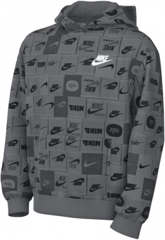 Худи подростковое Nike K NSW CLUB FT HDY AOP серое FN8741-084