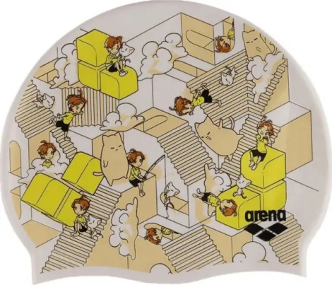 Шапочка для плавания детская Arena PRINT JR молочно-бежево-желтая 94171-237