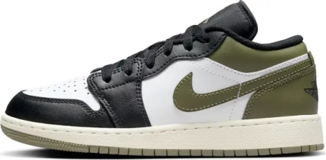Кросівки підліткові Nike AIR JORDAN 1 LOW (GS) біло-чорно-оливкові 553560-092