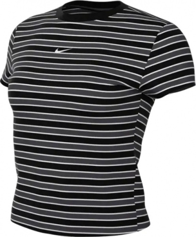 Футболка женская Nike SPORTSWEAR CHILL KNIT SLIM STRIPED черно-темно-серая HF9524-010