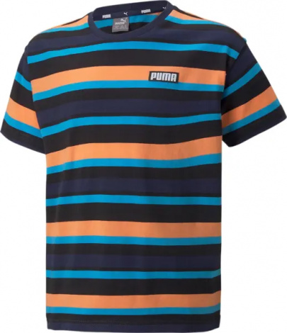 Футболка підліткова Puma ALPHA STRIPED темно-синьо-блакитно-помаранчево-чорна 847293-06