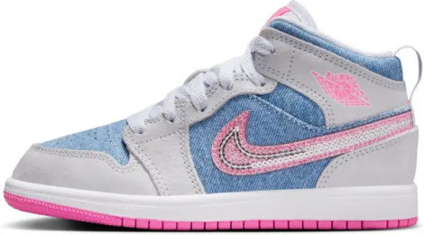 Кросівки дитячі Nike AIR JORDAN 1 MID SE (PS) світло-сіро-блакитно-рожеві HQ1998-400
