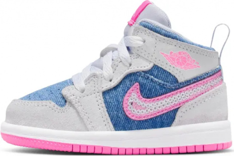 Кроссовки детские Nike JORDAN 1 MID SE (TD) светло-серо-голубо-розовые HQ2000-400