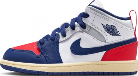 Кроссовки детские Nike AIR JORDAN 1 MID (PS) сине-бело-красные DQ8424-102