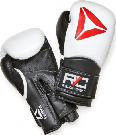 Перчатки боксерские Reebok COMBAT LEATHER BOXING GLOVES бело-черно-красные (10 унций) RSCB-10010WH-10