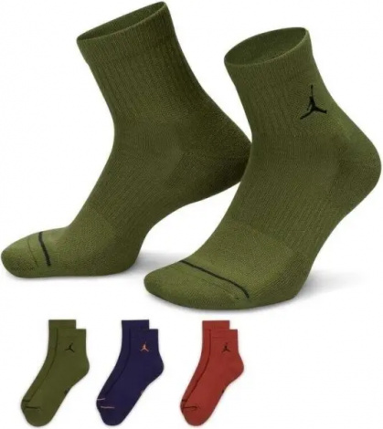 Шкарпетки Nike JORDAN EVERYDAY ANKLE оливкові, темно-сині, темно-помаранчеві (3 пари) DX9655-912