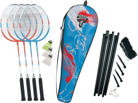Набор для бадминтона Talbot BADMINTON SET 4-FIGHTER (4 ракетки, 3 волана, сетка, чехол) голубо-красно-белый 449416