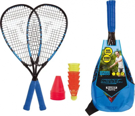 Набор для скоростного бадминтона Talbot SPEED BADMINTON SET SPEED 6600 (2 ракетки, 6 воланов, 8 конусов, чехол) черно-синий 490116