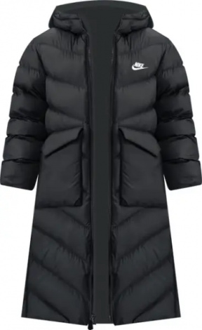 Куртка подростковая Nike SPORTSWEAR ALL DAY PLAY THERMA-FIT LOOSE-FIT FULL-LENGTH черная HJ2538-010