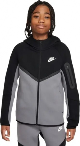 Толстовка подростковая Nike SPORTSWEAR TECH FLEECE серо-черная HV5867-084