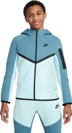 Толстовка подростковая Nike SPORTSWEAR TECH FLEECE темно-бирюзово-голубая HV5867-476
