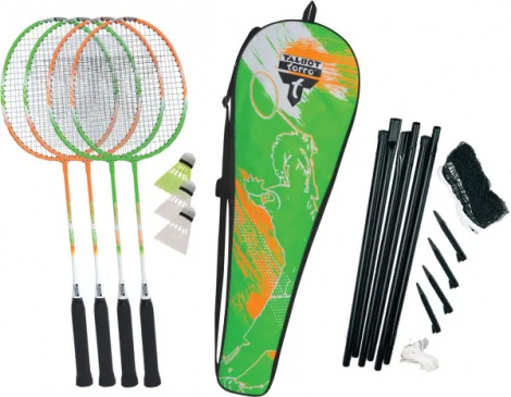 Набір для бадмінтону Talbot BADMINTON SET 4-ATTACKER PLUS (4 ракетки, 3 волани, сітка, чохол) зелено-помаранчевий 449414