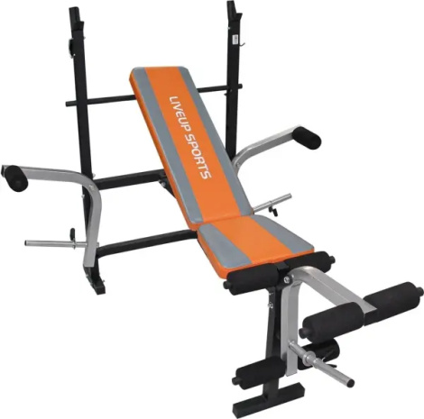 Скамья тренировочная LiveUp FITNESS WEIGHT BENCH черно-серо-оранжевая LS1101