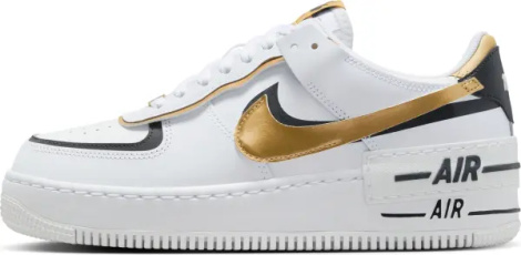 Кроссовки женские Nike AIR FORCE 1 SHADOW бело-черно-золотые CI0919-125