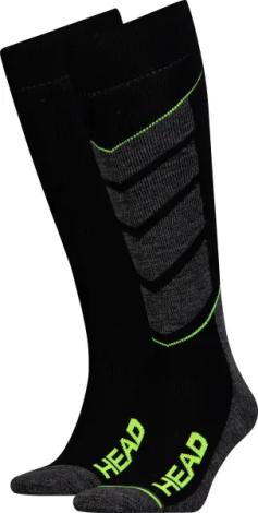 Носки Head UNISEX SKI V-SHAPE KNEEHIGH 2PPK черно-темно-серо-лаймовые (2 пары) 791004001-817