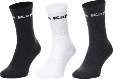 Носки Kappa SOCKS LOGO SABOYA 3PACK белые, темно-серые, черные (3 пары) 304MT00-909
