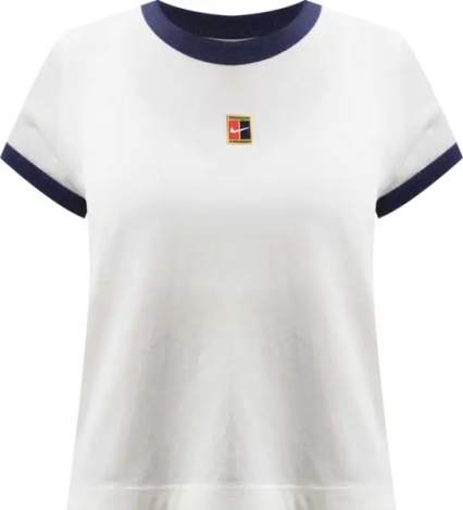 Футболка для тенниса женская Nike COURT HERITAGE RACQUET CLUB кремово-темно-синяя IH5059-133