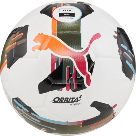 Футбольный мяч Puma ORBITA 4 HYB (FIFA BASIC) S4 бело-черно-оливковый Размер 4 084327-01