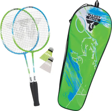 Набор для бадминтона детский Talbot BADMINTON SET 2-ATTACKER JUNIOR (2 ракетки, 2 волана, чехол) салатово-голубой 449410
