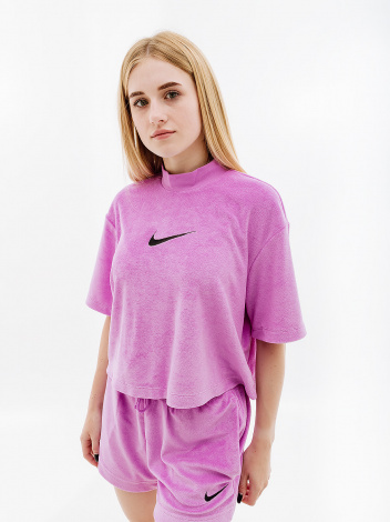 Футболка жіноча Nike W NSW MOCK SS TEE TRRY MS фіолетова FJ4894-532