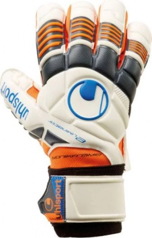 Воротарські рукавички Uhlsport ELIMINATOR SUPERSOFT BIONIK біло-чорно-жовтогарячі 1000561 01