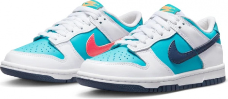 Кросівки підліткові Nike DUNK LOW (GS) біло-блакитно-коралово-темно-сині HF4794-345
