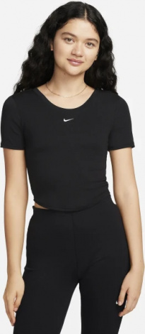 Футболка жіноча Nike W NSW CHLL KNT MRIB SS TOP чорна FN3664-010