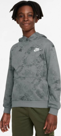 Худи подростковое Nike K NSW CLUB FT HDY WASH AOP серое FN8737-084