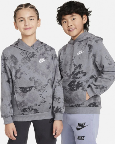 Худи подростковое Nike K NSW CLUB FT HDY WASH AOP серое FN8737-084