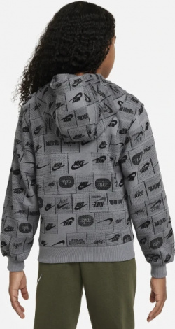 Худи подростковое Nike K NSW CLUB FT HDY AOP серое FN8741-084