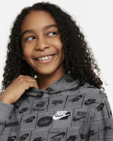 Худи подростковое Nike K NSW CLUB FT HDY AOP серое FN8741-084