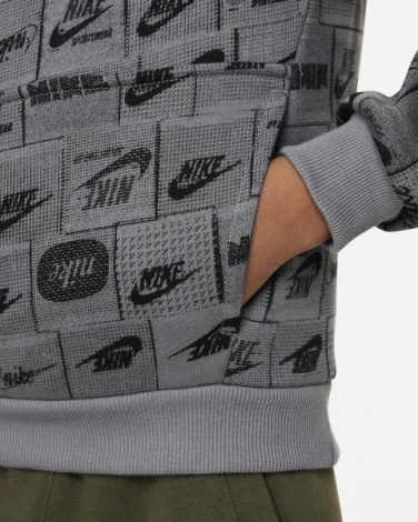 Худи подростковое Nike K NSW CLUB FT HDY AOP серое FN8741-084