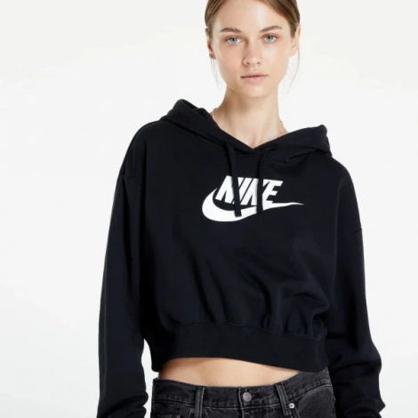 Толстовка женская Nike W NSW CLUB FLC GX CROP HDY черная DQ5850-010