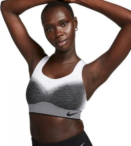 Топ женский Nike W NK SWSH FLYKNIT BRA черно-белый DQ5119-010