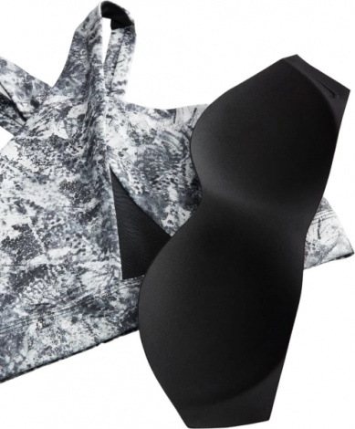 Топ женский Nike W NK DF SWSH WRAP BRA AOP черно-белый DX1778-010