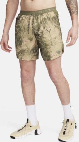 Шорты для бега Nike M NK DF STRIDE 7BF SHORT AOP оливковые FN3314-222