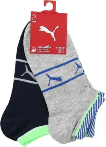 Носки Puma Boys Sneaker 2P Stripe Темно-Синий, Серый Детский 39-42