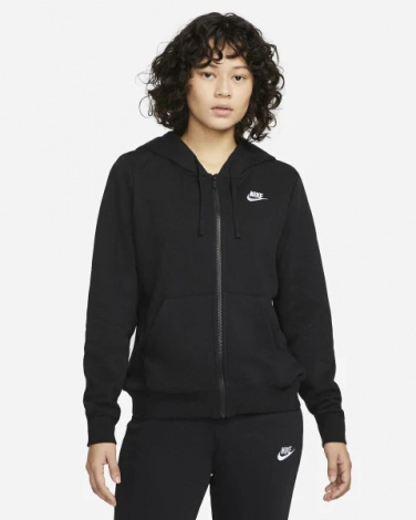 Толстовка жіноча Nike CLUB FLC FZ HOODIE STD чорна DQ5471-010