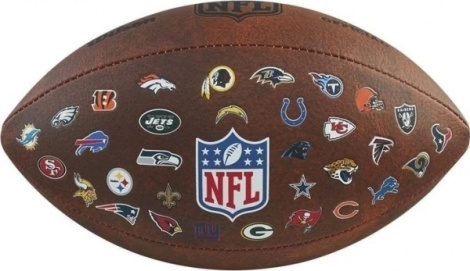 Мяч для американского футбола Wilson NFL OFF THROWBACK 32 TEAM LOGO темно-коричневый