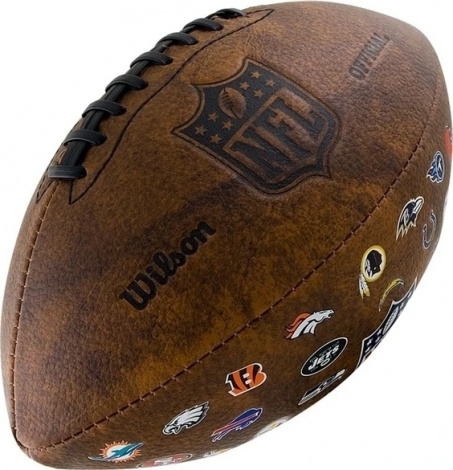 Мяч для американского футбола Wilson NFL OFF THROWBACK 32 TEAM LOGO темно-коричневый