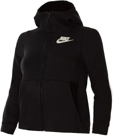 Толстовка жіноча Nike Girls Sportswear Full Zip Sherpa Hoodie чорна AV8422-010