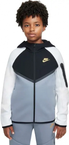 Толстовка підліткова Nike SPORTSWEAR TECH FLEECE біло-чорно-димчасто-сіра HV5867-065