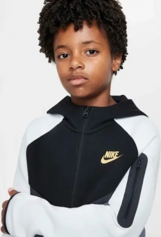 Толстовка підліткова Nike SPORTSWEAR TECH FLEECE біло-чорно-димчасто-сіра HV5867-065