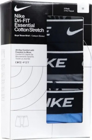 Труси (боксерки) підліткові Nike DRI-FIT ESSENTIAL COTTON STRETCH BOXER SHORTS блакитні, чорні, сірі (3 штуки) 9N0847-F66