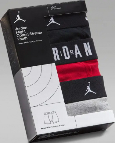 Труси (боксерки) підліткові Nike JORDAN FLIGHT COTTON COTTON BOXER BRIEFS червоні, чорні, сірі (3 штуки) 9J0633-H24