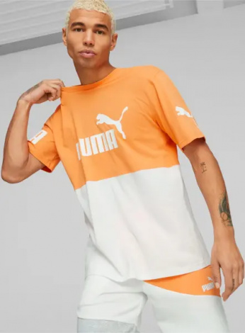 Футболка Puma POWER COLORBLOCK оранжево-белая 673321-46
