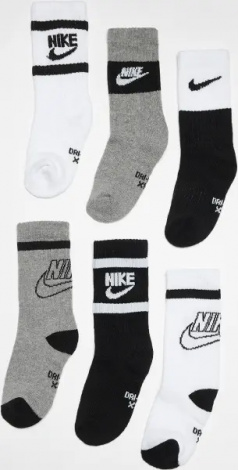 Носки детские Nike DRI-FIT RETRO CREW белые, серые, черные (6 пар) NN0543-001