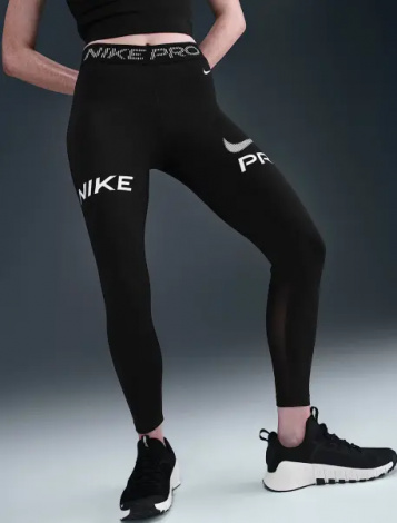 Лосини жіночі Nike PRO MID-RISE 7/8 MESH-PANEL GRAPHIC чорні HV2306-010