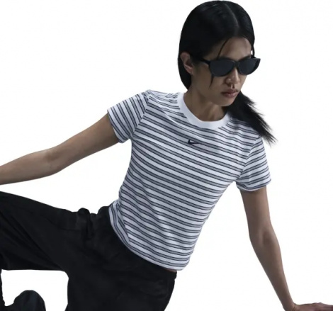 Футболка жіноча Nike SPORTSWEAR CHILL KNIT SLIM STRIPED біло-сіра HF9524-100