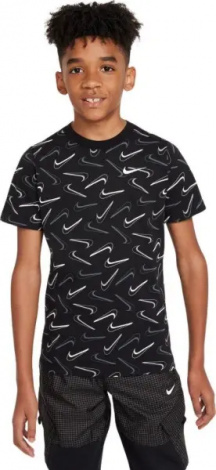Футболка підліткова Nike SWOOSH ALL-OVER-PRINT чорна FN9605-010